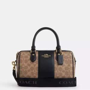 🖤Coach NWT Rowan Signature Tan and Black Satchel with Crossbody & Gold Hardware